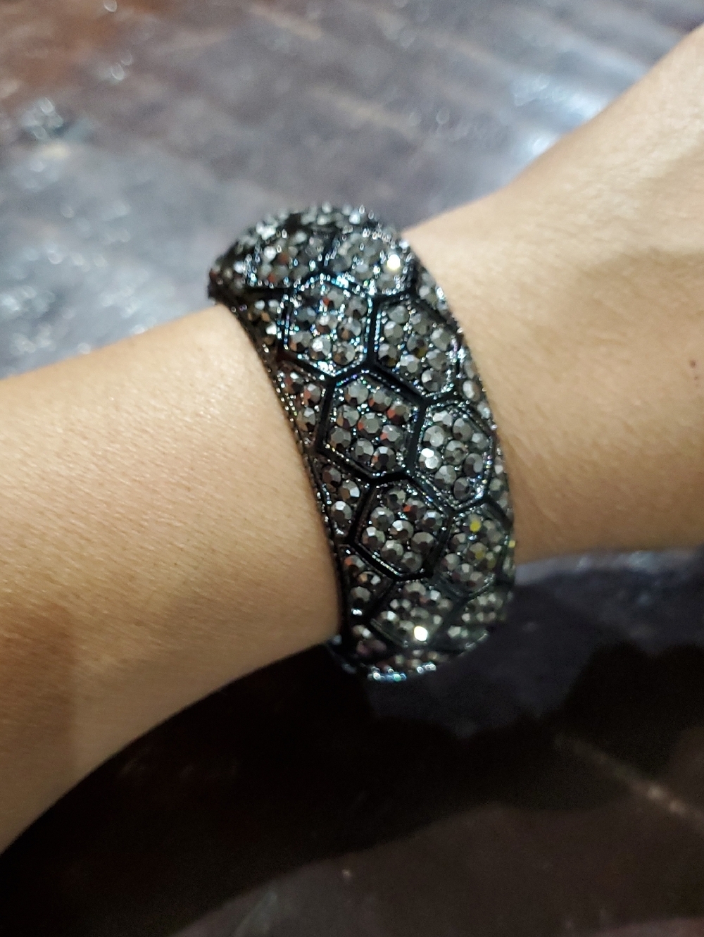 Black Pave Crystal Hinged Bangle Bracelet